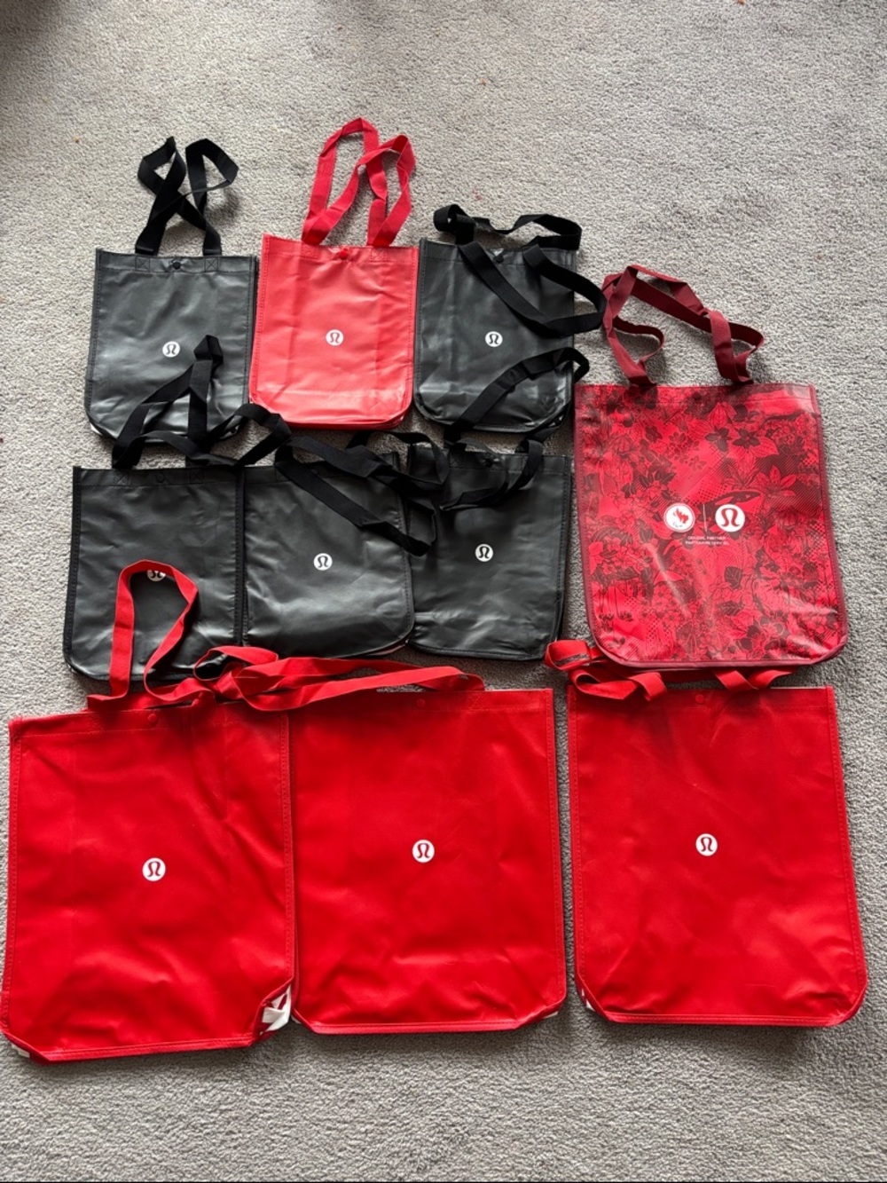 Lululemon Red & Black Logo reusable Tote Bags Bundle